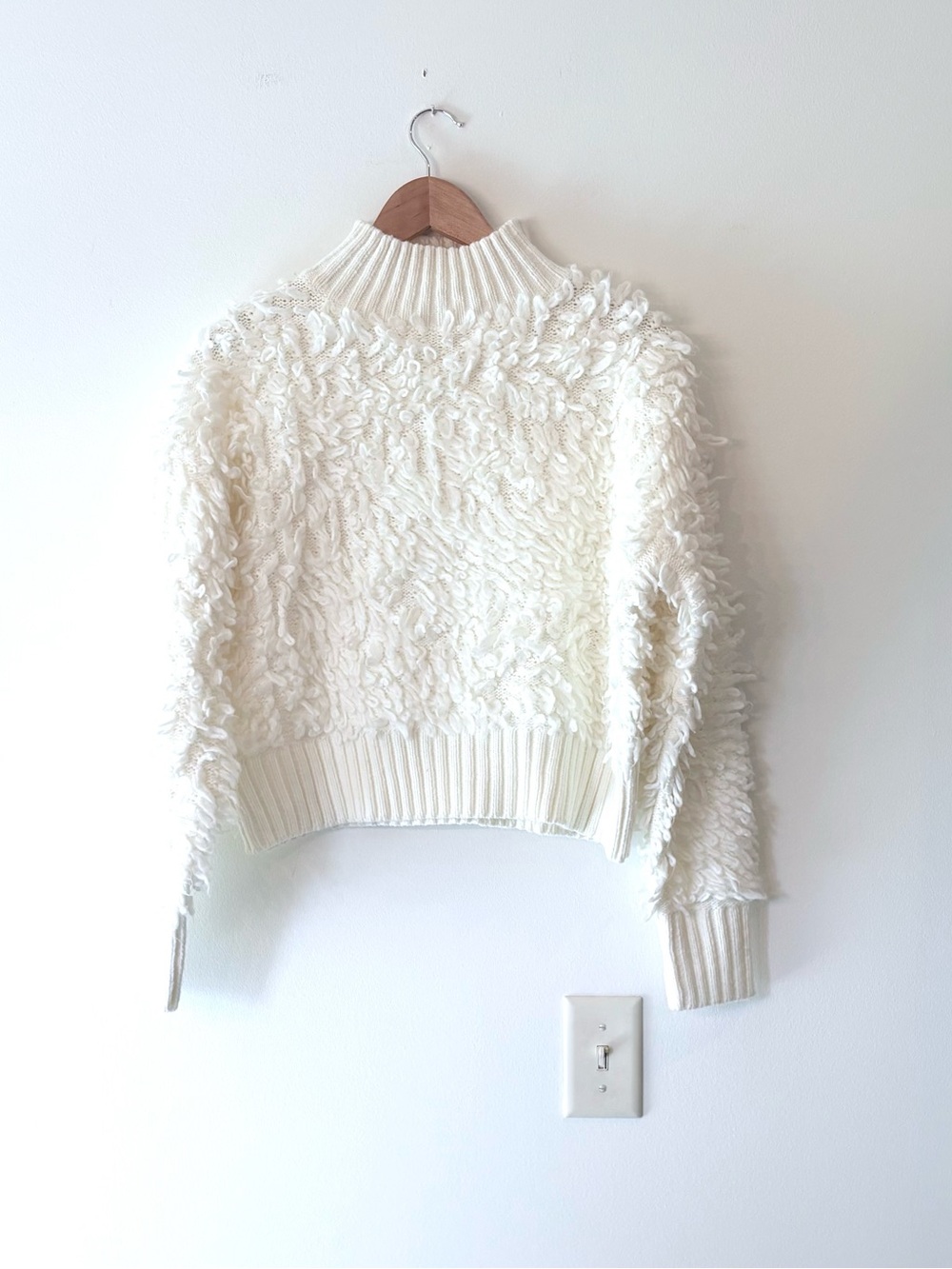 Anthropologie Maeve Callahan Cream Shag Loop Knit Cropped Mock Neck Sweater - Picture 3 of 7